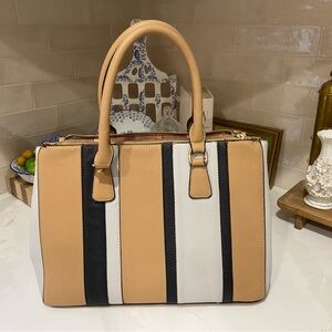 Striped Tan and Black Women's Handbag